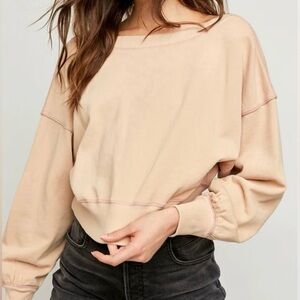 Free People pink/Tan Cropped Sweatshirt